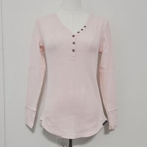Eddie Bauer Size M Pink V Neck Thermal Long-Sleeveled Womens Blouse Shirt Top